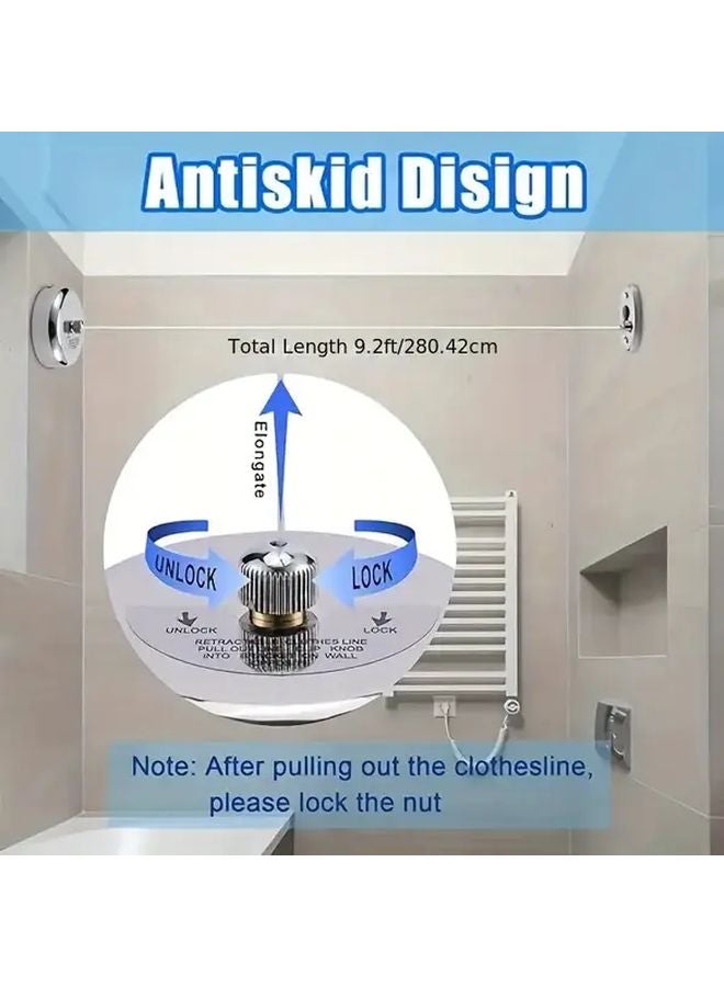 304 Stainless Steel Retractable Wall Mounted Clothesline 2 8m Adjustable Drying Rack - Image 5