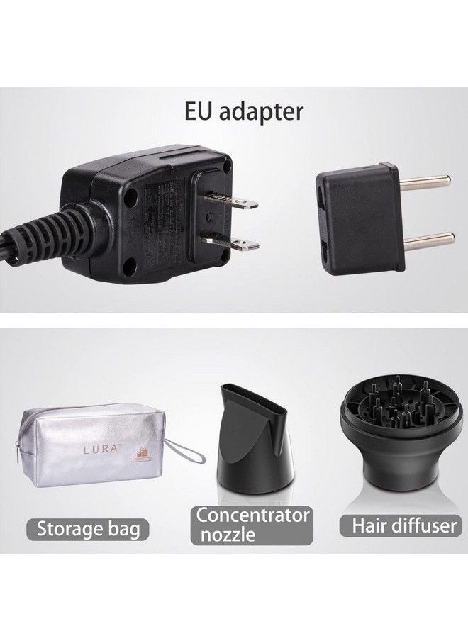 LURA - Travel Hair Dryer With Diffuser And Concentrator:Mini Blow Dryer With European Plugsmall Dual Voltage Portable Hairdryer With Travel Bagcompact Lightweight 1200W Blowdryer For Men And Kids - Image 1