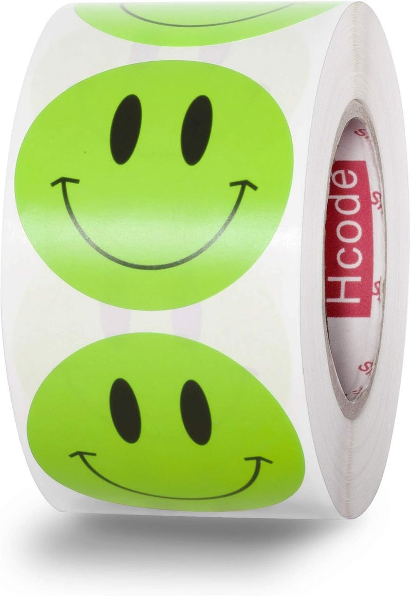 Hcode Happy Face Circle Dots Paper Labels Reward Stickers Teachers Stickers 500 Pieces per Roll (1.5 inch Green) - Image 1