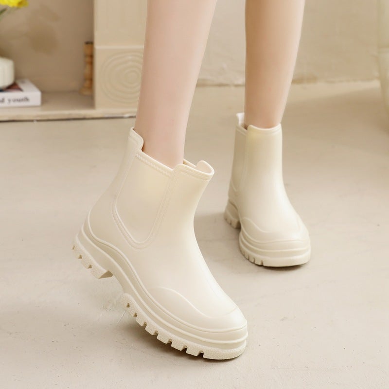 Ladies New Water Shoes Lightweight Slip-resistant Kitchen Rain Boots Creamy-white 