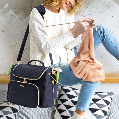 MYBAGZING Crochet Bag Organizer - Quilted Storage Bag with Hanging Hook, Knitting & Yarn Tote for Crochet Accessories, Mother's Day Gift - Image 5
