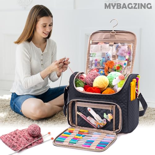 MYBAGZING Crochet Bag Organizer - Quilted Storage Bag with Hanging Hook, Knitting & Yarn Tote for Crochet Accessories, Mother's Day Gift - Image 4