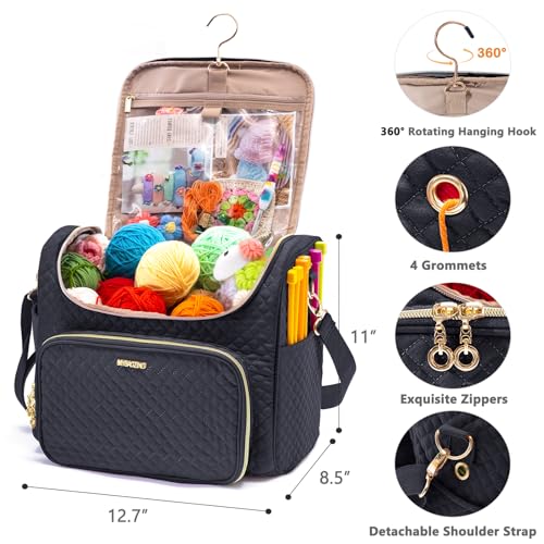 MYBAGZING Crochet Bag Organizer - Quilted Storage Bag with Hanging Hook, Knitting & Yarn Tote for Crochet Accessories, Mother's Day Gift - Image 3
