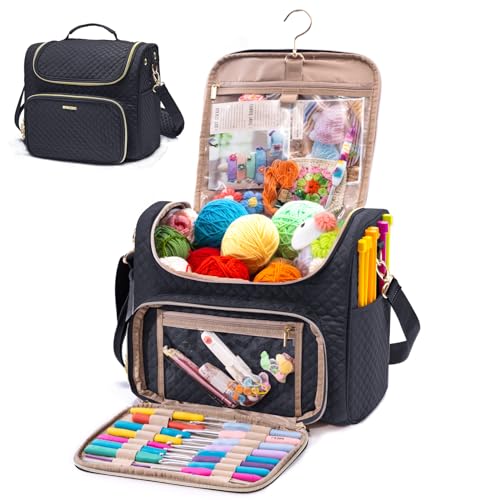 MYBAGZING Crochet Bag Organizer - Quilted Storage Bag with Hanging Hook, Knitting & Yarn Tote for Crochet Accessories, Mother's Day Gift - Image 1