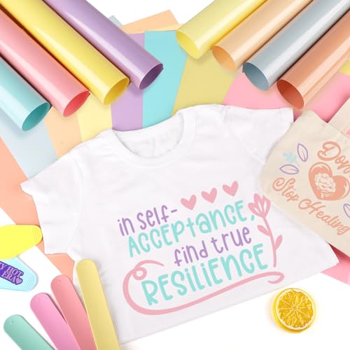 WRAPXPERT Pastel Iron on Vinyl Boho Heat Transfer Vinyl Bundle 12 X 10 in, 8 Assorted Pastel HTV for T-Shirts,Garment, Easy to Cut & Transfer - Image 2