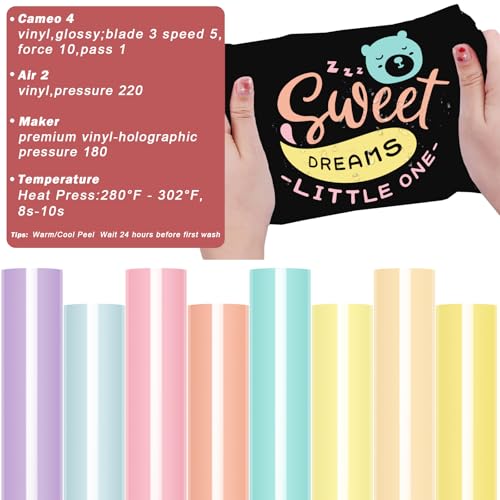 WRAPXPERT Pastel Iron on Vinyl Boho Heat Transfer Vinyl Bundle 12 X 10 in, 8 Assorted Pastel HTV for T-Shirts,Garment, Easy to Cut & Transfer - Image 3