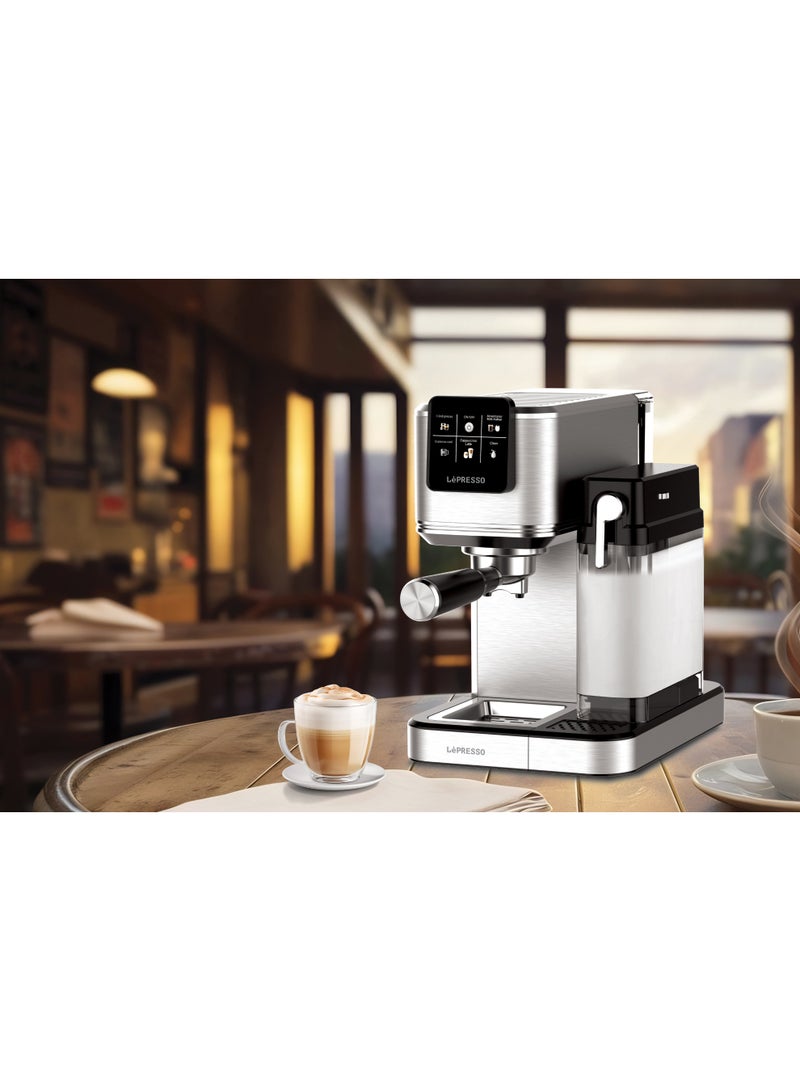 ليبرسو ماكينة تحضير القهوة مع رغوة حليب مدمجة، ماكينة تحضير قهوة ساخنة وباردة مع تنظيف ذاتي، ماكينة قهوة بمضخة 20 بار، ماكينة قهوة تعمل باللمس مع خيارات تحضير متعددة - فضي - Image 4