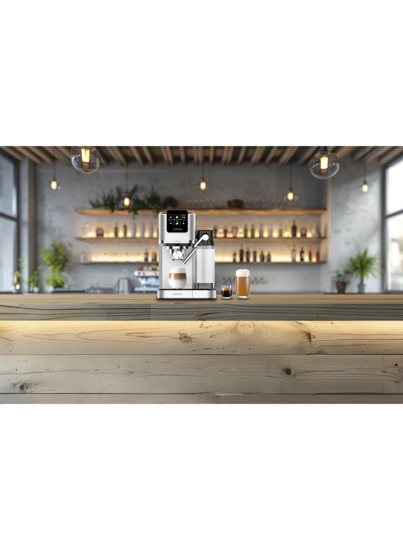 ليبرسو ماكينة تحضير القهوة مع رغوة حليب مدمجة، ماكينة تحضير قهوة ساخنة وباردة مع تنظيف ذاتي، ماكينة قهوة بمضخة 20 بار، ماكينة قهوة تعمل باللمس مع خيارات تحضير متعددة - فضي - Image 3