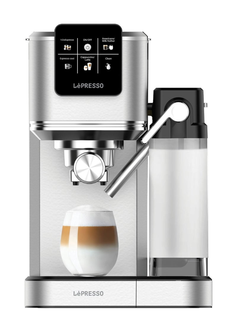 LePRESSO Brewing Coffee Machine with Built-In Milk Frother, Hot and Cold Coffee Brewing Maker with Self Cleaning, 20Bar Pump Coffee Machine, Touch Control Coffee Maker with Multiple Brewing Option - Silver - Image 1