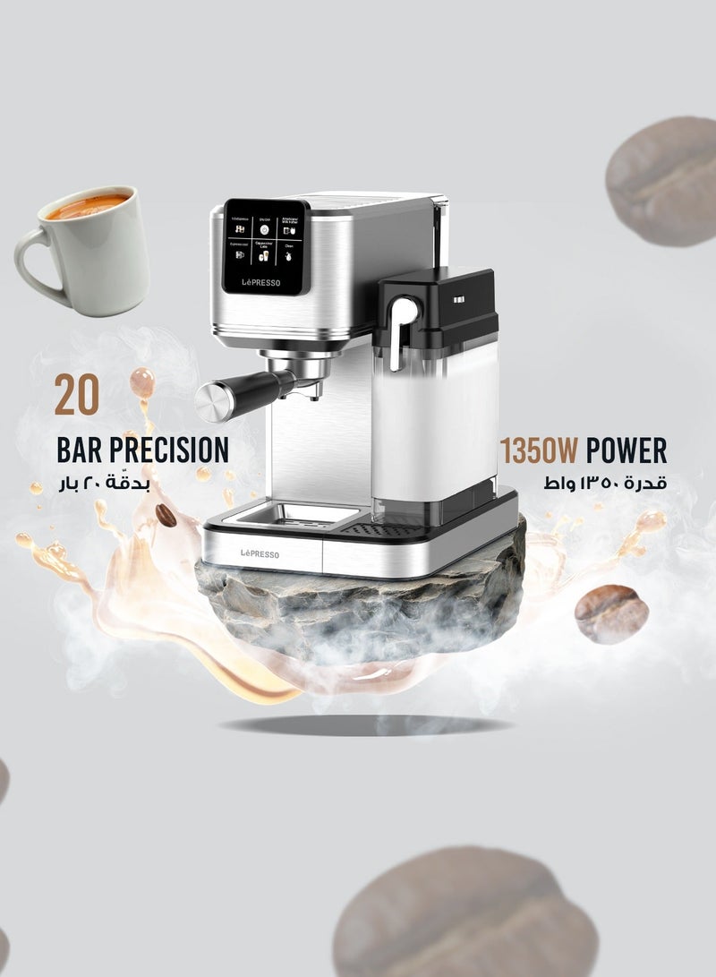LePRESSO Brewing Coffee Machine with Built-In Milk Frother, Hot and Cold Coffee Brewing Maker with Self Cleaning, 20Bar Pump Coffee Machine, Touch Control Coffee Maker with Multiple Brewing Option - Silver - Image 5
