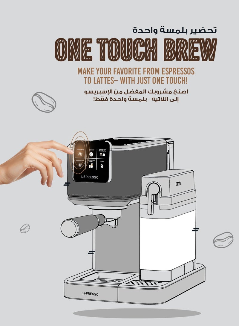 LePRESSO Brewing Coffee Machine with Built-In Milk Frother, Hot and Cold Coffee Brewing Maker with Self Cleaning, 20Bar Pump Coffee Machine, Touch Control Coffee Maker with Multiple Brewing Option - Silver - Image 3