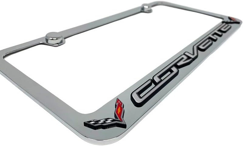 SR1 Performance C7 Corvette License Plate Frame - Chrome with C7 Crossed Flags Logo - Image 3