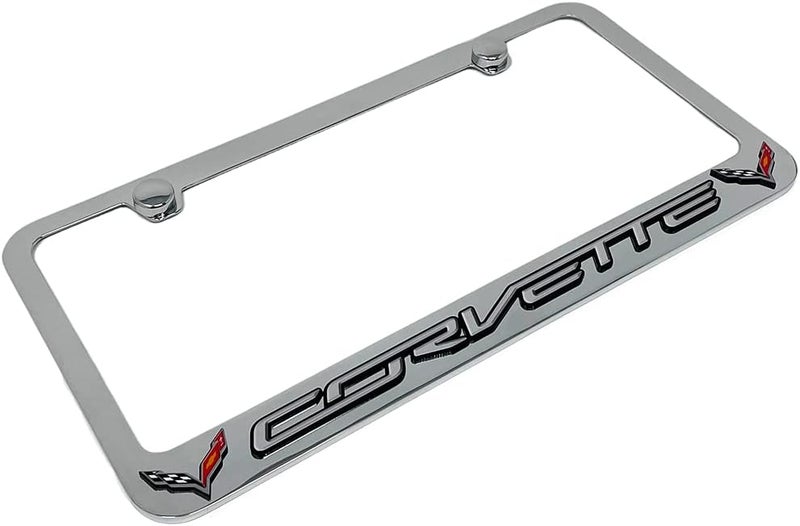 SR1 Performance C7 Corvette License Plate Frame - Chrome with C7 Crossed Flags Logo - Image 2