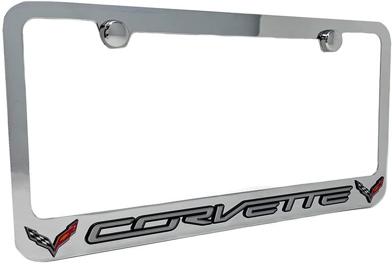 SR1 Performance C7 Corvette License Plate Frame - Chrome with C7 Crossed Flags Logo - Image 1
