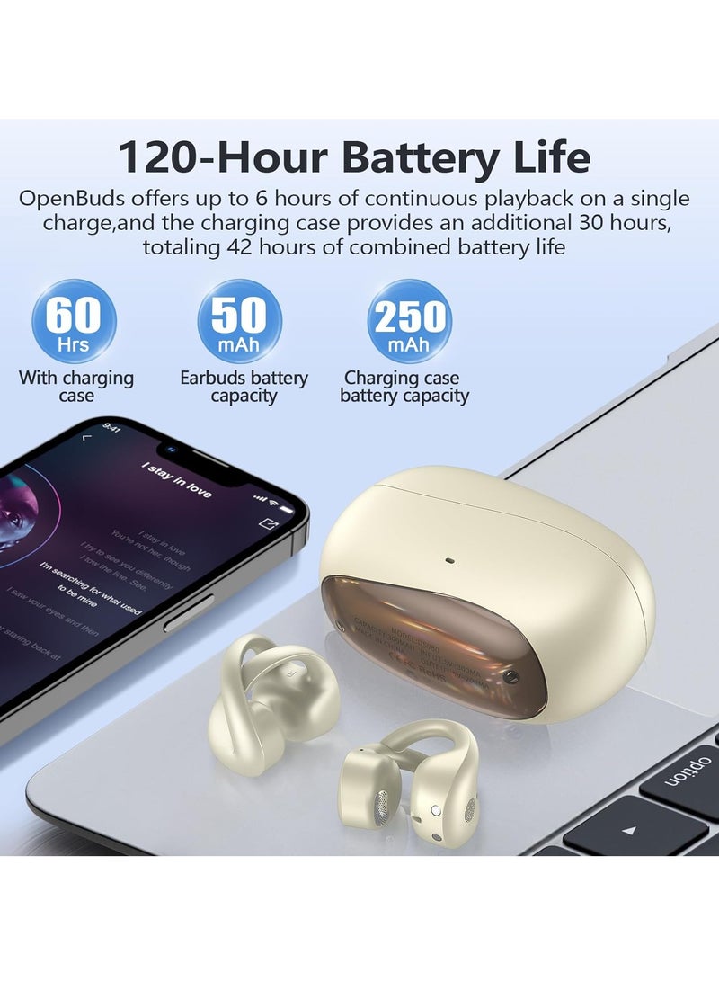 KASTWAVE Open Ear Clip Headphones, Bluetooth Headphones Wireless Earbuds, 30 Hours Playtime, Dual Mic Clear Call Sports Bone Conduction Headphones Bluetooth for Workout Driving Walking with iPhone Android - Image 2