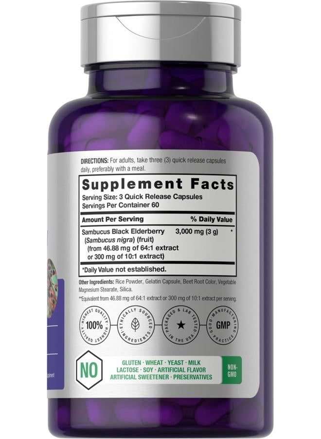 Horbäach Black Elderberry | 3000mg Capsules | 180 Count | Non-GMO, Gluten Free | Sambucus Extract Supplement - Image 2
