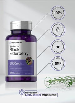 Horbäach Black Elderberry | 3000mg Capsules | 180 Count | Non-GMO, Gluten Free | Sambucus Extract Supplement  - Image 5