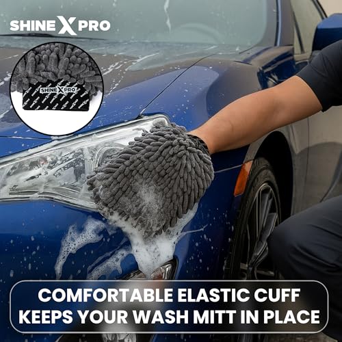 ShineXPro Chenille Microfiber Wash Mitt - Ultra Soft, Extra Plush, Dual Sided, Scratch Free and Super Absorbent Car Duster Gloves - Premium Car and Bike Washing Accessories - Image 4