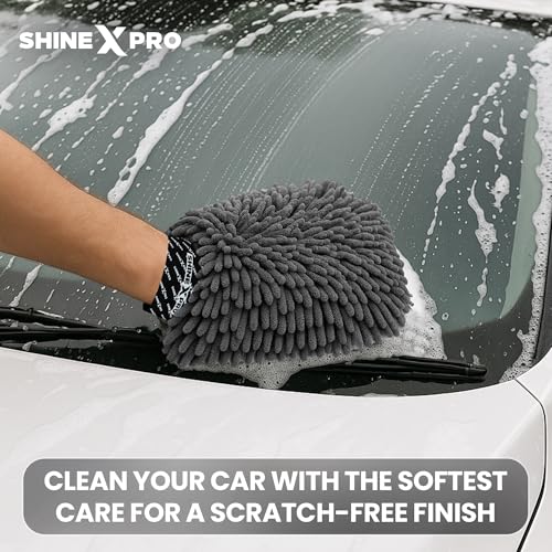 ShineXPro Chenille Microfiber Wash Mitt - Ultra Soft, Extra Plush, Dual Sided, Scratch Free and Super Absorbent Car Duster Gloves - Premium Car and Bike Washing Accessories - Image 2