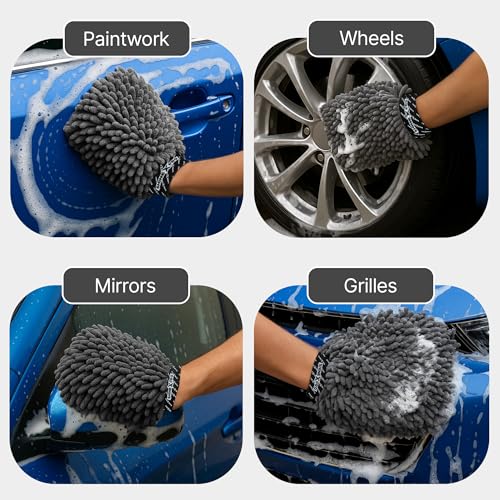 ShineXPro Chenille Microfiber Wash Mitt - Ultra Soft, Extra Plush, Dual Sided, Scratch Free and Super Absorbent Car Duster Gloves - Premium Car and Bike Washing Accessories - Image 5