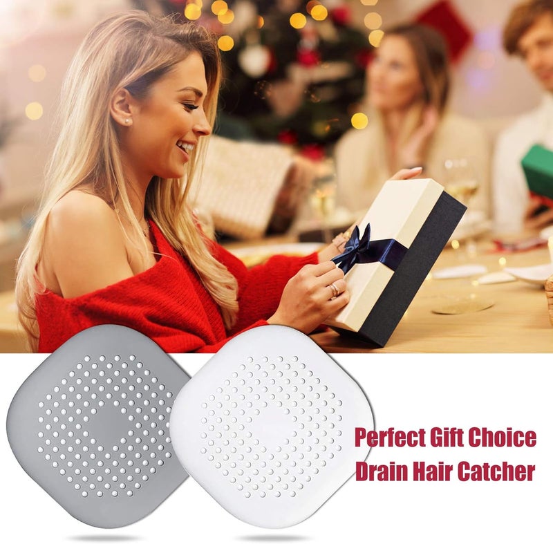 Bovinde Hair Catcher,Square Hair Drain Cover for Shower Silicone Hair Stopper with Suction Cup,Easy to Install Suit for Bathroom,Bathtub,Kitchen 2 Pack (Grey White) - Image 4