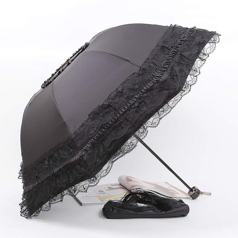 Milcraft Travel Umbrella Folding UV Resistance Princess Lace Parasol Umbrellas Sun Umbrella for Women Girls - Image 2