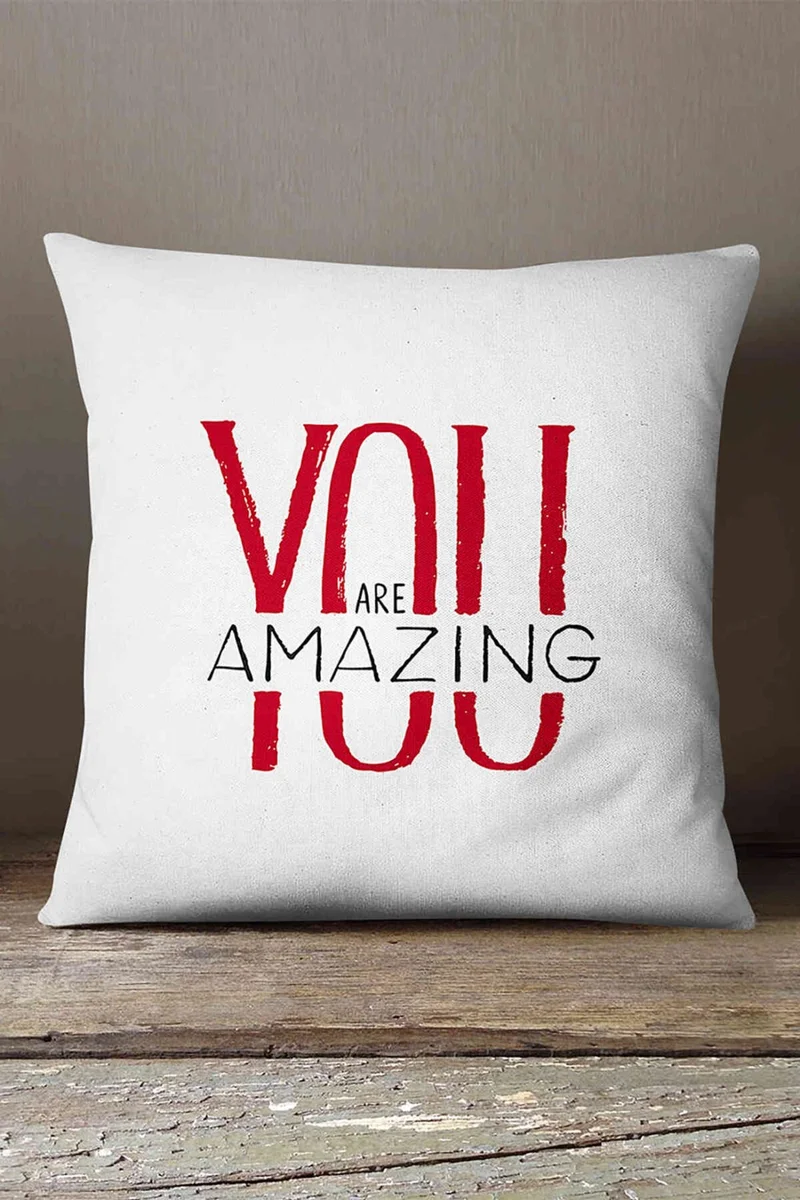 İnsense Home Velvet Babyface White Red You Are Amazing Written Decorative Print Throw Pillow Pillow Case - CGH403