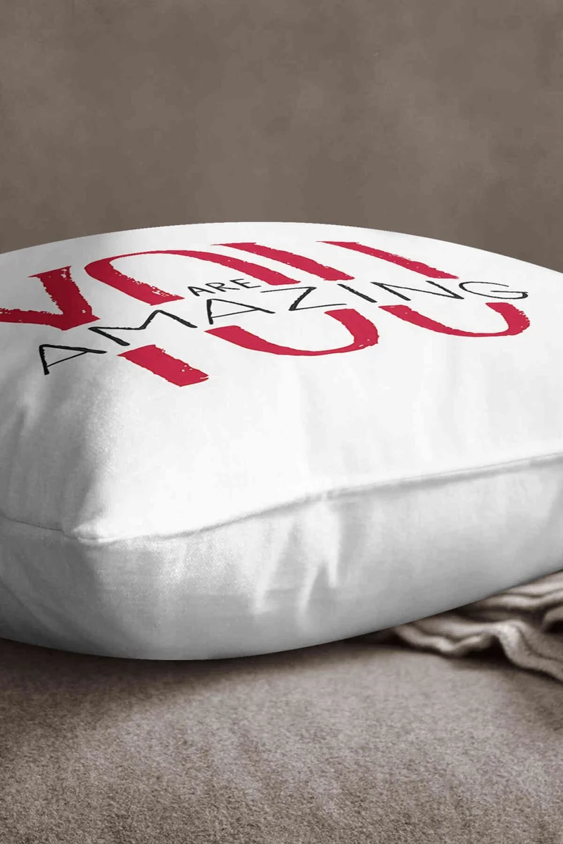 İnsense Home Velvet Babyface White Red You Are Amazing Written Decorative Print Throw Pillow Pillow Case - CGH403