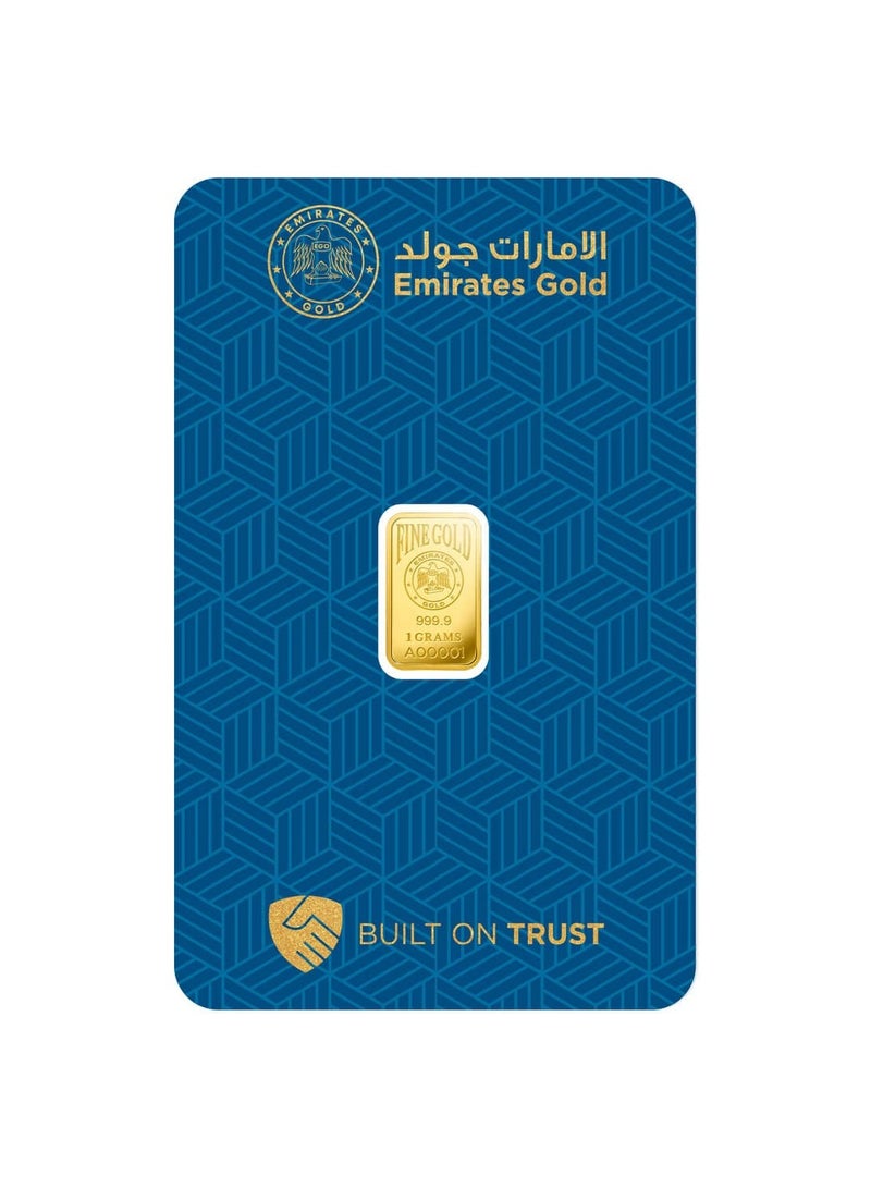 الإمارات جولد سبيكة ذهب من الإمارات للذهب بوزن 1 غرام، نقاء 999.9، سبيكة مصكوكة معتمدة - Image 1