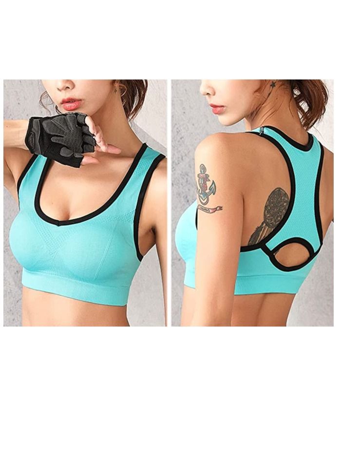 Rubik حمالة صدر رياضية للنساء، حمالة صدر رياضية مقاومة للصدمات سريعة الجفاف مبطنة بدون seams عالية التأثير لليوغا وصالة الألعاب الرياضية والتدريب والجري والتمارين الرياضية (أزرق، متوسط) - Image 2