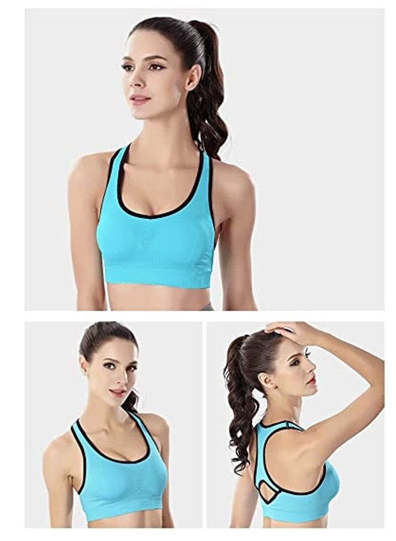 Rubik حمالة صدر رياضية للنساء، حمالة صدر رياضية مقاومة للصدمات سريعة الجفاف مبطنة بدون seams عالية التأثير لليوغا وصالة الألعاب الرياضية والتدريب والجري والتمارين الرياضية (أزرق، متوسط) - Image 3