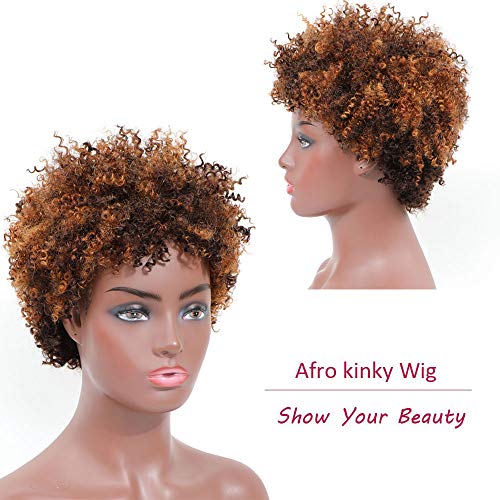 Ms Taj Short Afro Kinky Curly Human Hair Wigs for Black Women Brazilian Virgin Short Curly Afro Wigs None Lace 150% Density Unprocessed Afro Wig Human Hair Curly Machine Made (DX 4/33/30) - Image 2