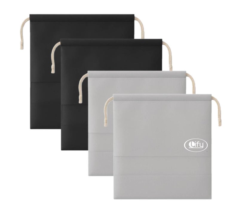 Lify Dust Handbag Dust Bags Purse Bags for Storage Perspective Window Storage Bag Non-Woven Breathable Drawstring Pouch - 4 Piece Pack (Black (2Pcs) & Grey (2Pcs)) - Image 1