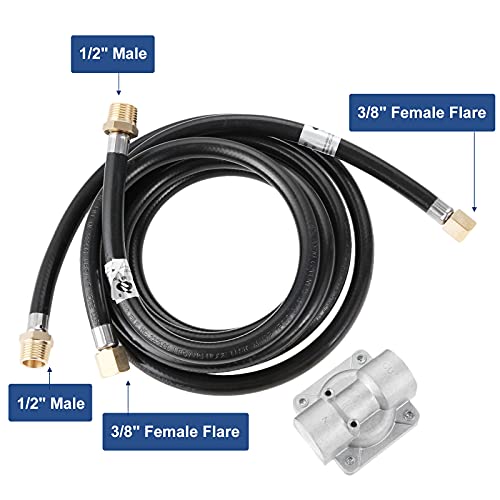 Lemfema 10 Feet Natural Gas Hose Conversion Kit with 5" Outlet Pressure Regulator Valve, Low Pressure Natural Gas Grill Hose for BBQ, Grill, 1/2" Male NPT x 3/8" Female Flare - Image 2