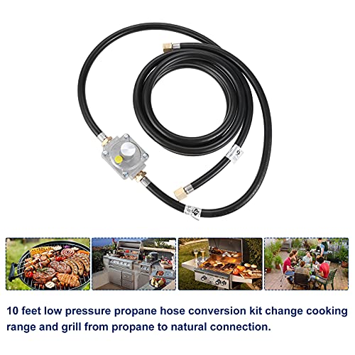 Lemfema 10 Feet Natural Gas Hose Conversion Kit with 5" Outlet Pressure Regulator Valve, Low Pressure Natural Gas Grill Hose for BBQ, Grill, 1/2" Male NPT x 3/8" Female Flare - Image 5