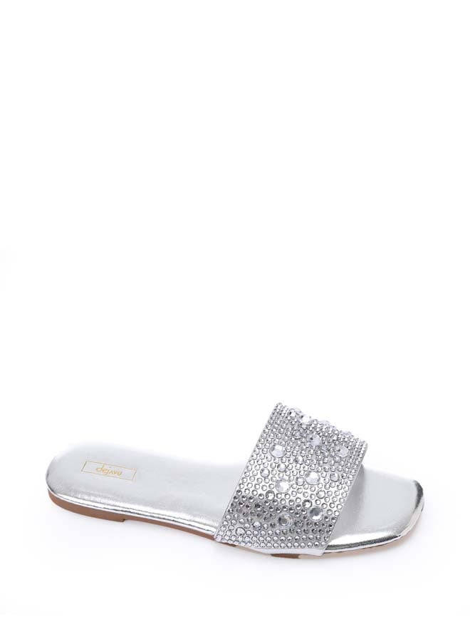 DejaVu Flat Slipper With Strass - Silver - Image 5