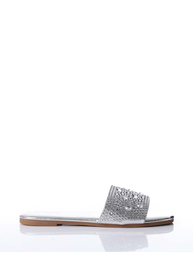 DejaVu Flat Slipper With Strass - Silver - Image 1