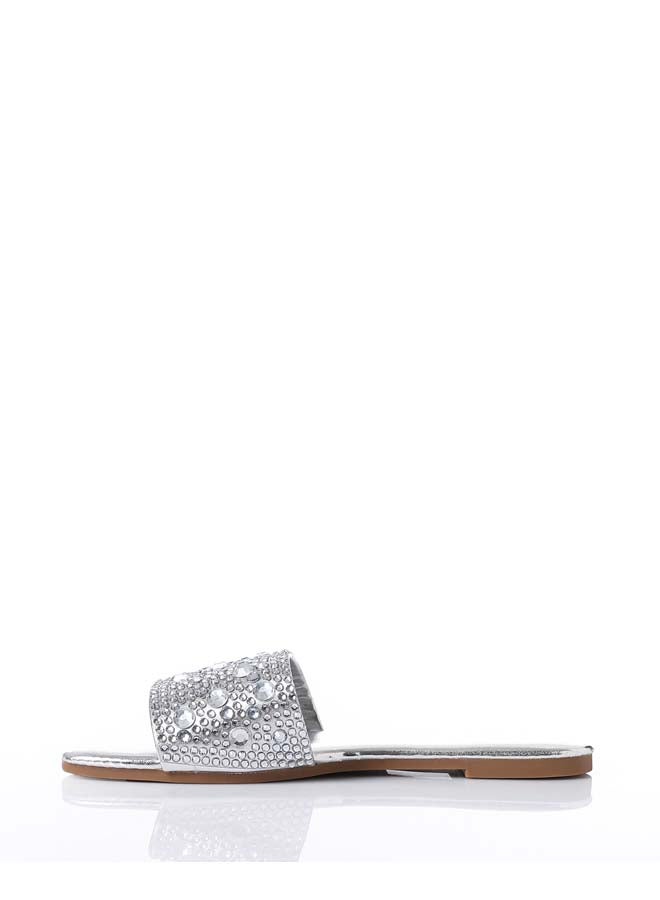 DejaVu Flat Slipper With Strass - Silver - Image 3