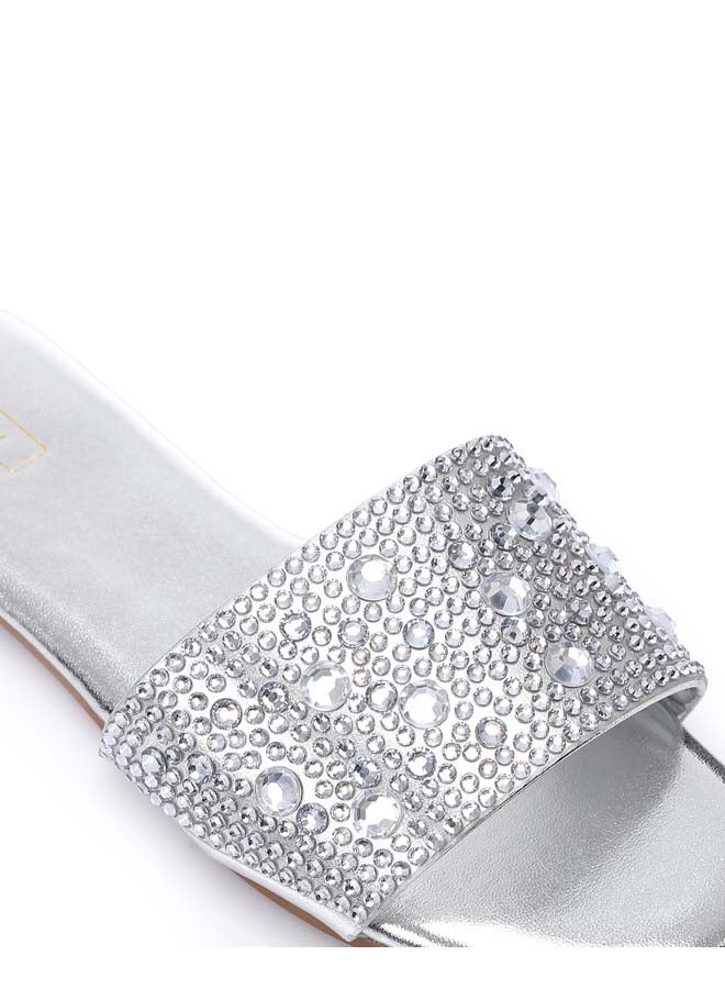 DejaVu Flat Slipper With Strass - Silver - Image 4