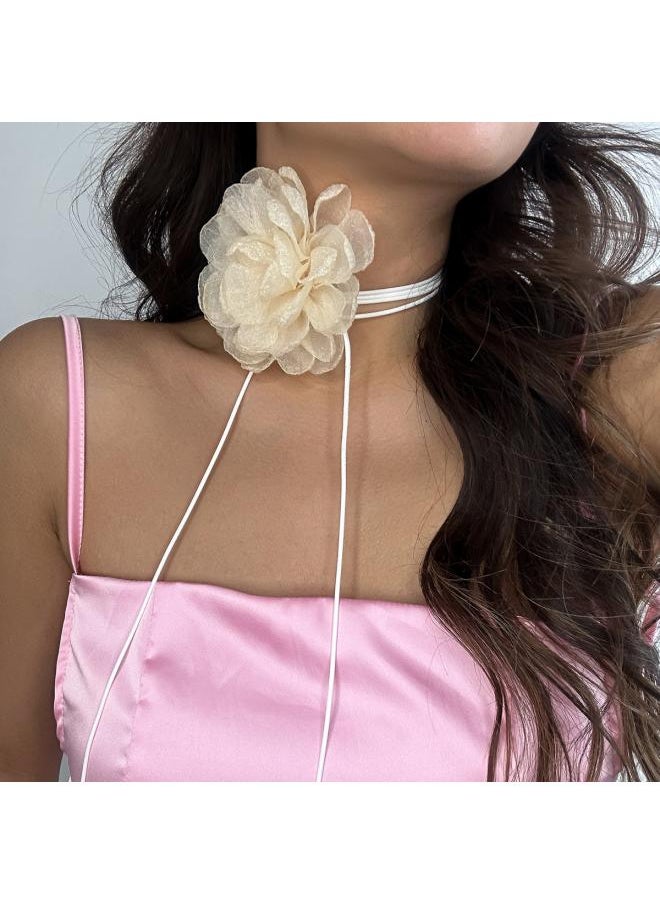 NIBEMINENT European And American Jewelry Fashion Retro French Style Big Flower Chocker Necklace Tassel Neck Chain For Women 