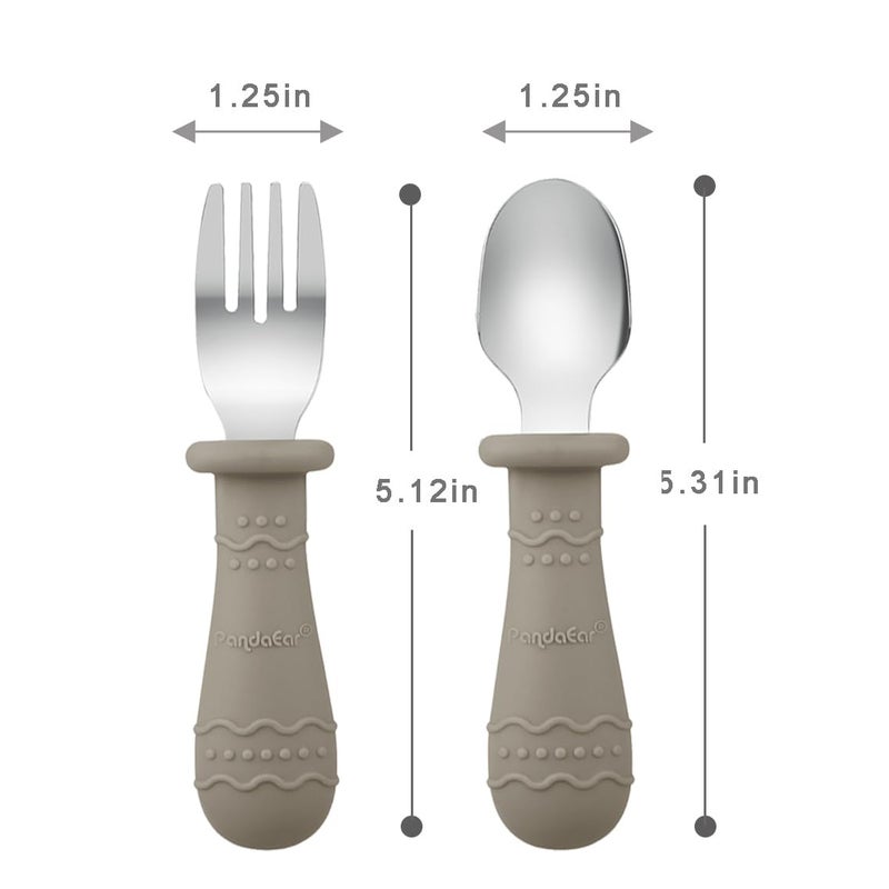 PandaEar Silicone Baby Feeding Set| 2 Pack Silicone Divided Suction Plate and 2 Pack Tiny Cup with 2 Spoons 2 Forks| Baby Led Weaning Supplies Self Feeding Eating Utensils (Silverware Set) - Image 5