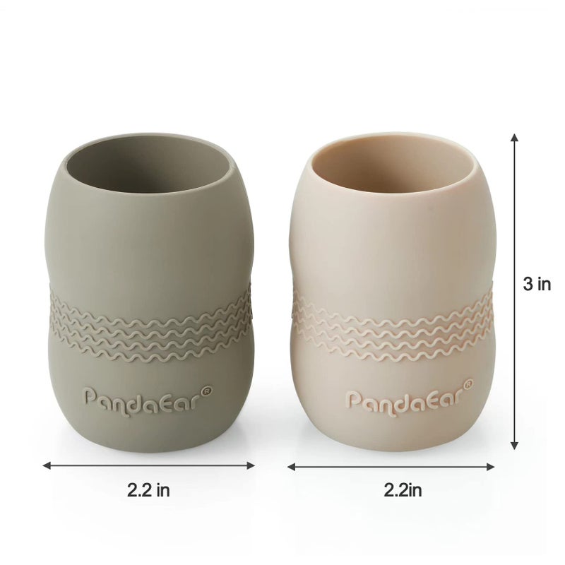 PandaEar Silicone Baby Feeding Set| 2 Pack Silicone Divided Suction Plate and 2 Pack Tiny Cup with 2 Spoons 2 Forks| Baby Led Weaning Supplies Self Feeding Eating Utensils (Silverware Set) - Image 4