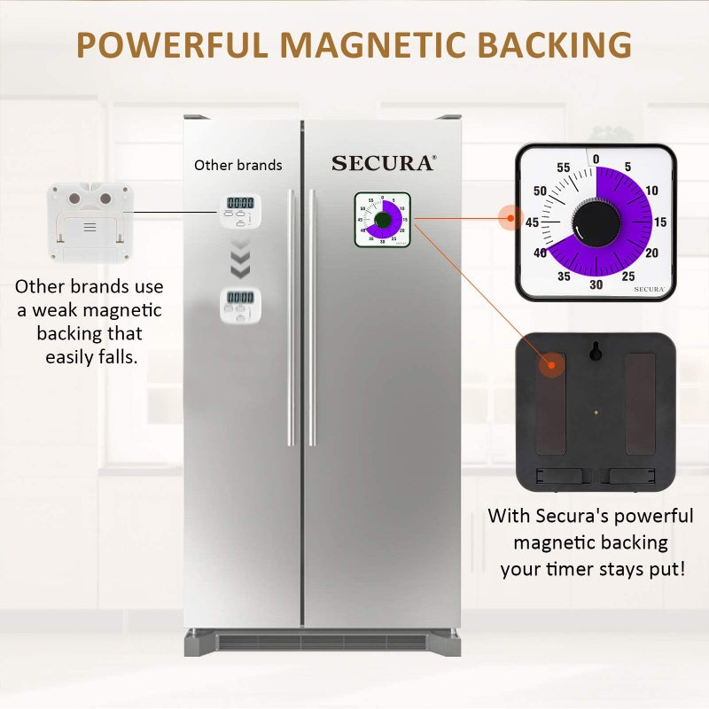 Secura 60-Minute Visual Countdown Timer, 7.5-Inch Oversize Classroom Visual Timer for Kids and Adults, Durable Mechanical Kitchen Timer Clock with Magnetic Backing (Purple) - Image 5