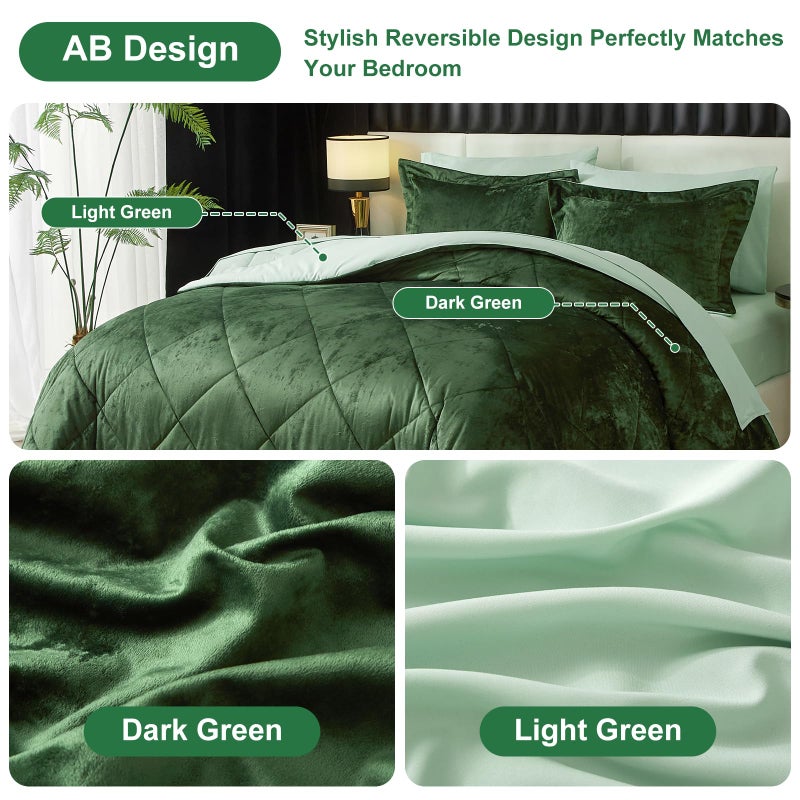 Ivellow Queen Comforter Set 7 Pieces Bed in a Bag Crushed Velvet Comforter Set Flannel Queen Green Comforter Ultra Soft Breathable Luxury Soft Warm Winter Bedding Set with Sheets, Pillowcases & Shams - Image 2
