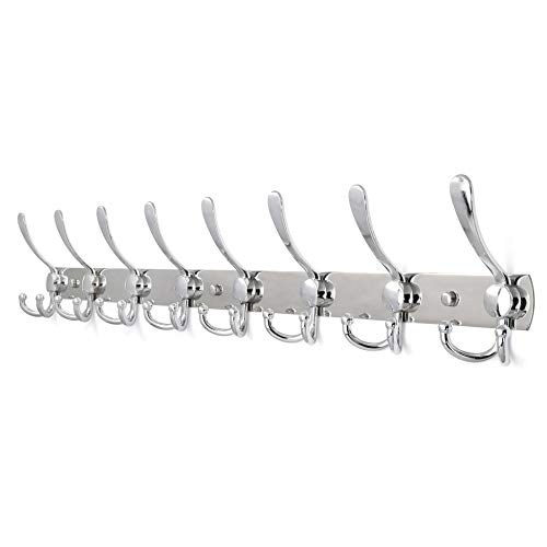 WEBI Coat Rack Wall Mount Long8 Tri Hooks for Hanging Coats30 inch Hook Rack RailCoat Hanger Wall Mounted for ClothesJacketHatsChrome
