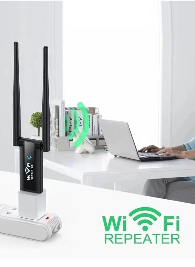 USB WiFi Adapter，Ethernet adapter, portable wireless encryption dongle, high gain dual antenna, suitable for PC desktop laptops, suitable for offices and homes (black)