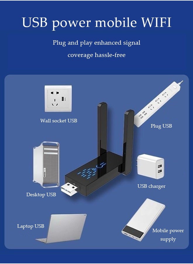 DUNISO USB WiFi Adapter，Ethernet adapter, portable wireless encryption dongle, high gain dual antenna, suitable for PC desktop laptops, suitable for offices and homes (black)  - Image 5