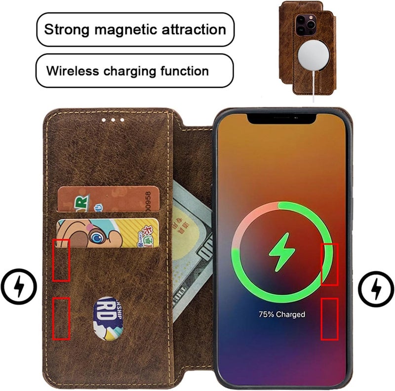 YUANSHXM-Flip Case for iPhone 16 Pro Max/16 Pro/16 Plus/16,All-Inclusive Protection Leather Magnetic Phone Cover Support Wireless Charging Card Slots Wallet Cover (16 Pro Max,Red) - Image 3