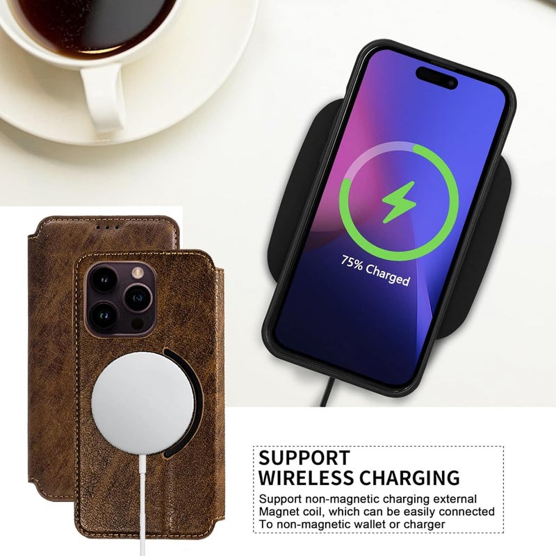 YUANSHXM-Flip Case for iPhone 16 Pro Max/16 Pro/16 Plus/16,All-Inclusive Protection Leather Magnetic Phone Cover Support Wireless Charging Card Slots Wallet Cover (16 Pro Max,Red) - Image 5