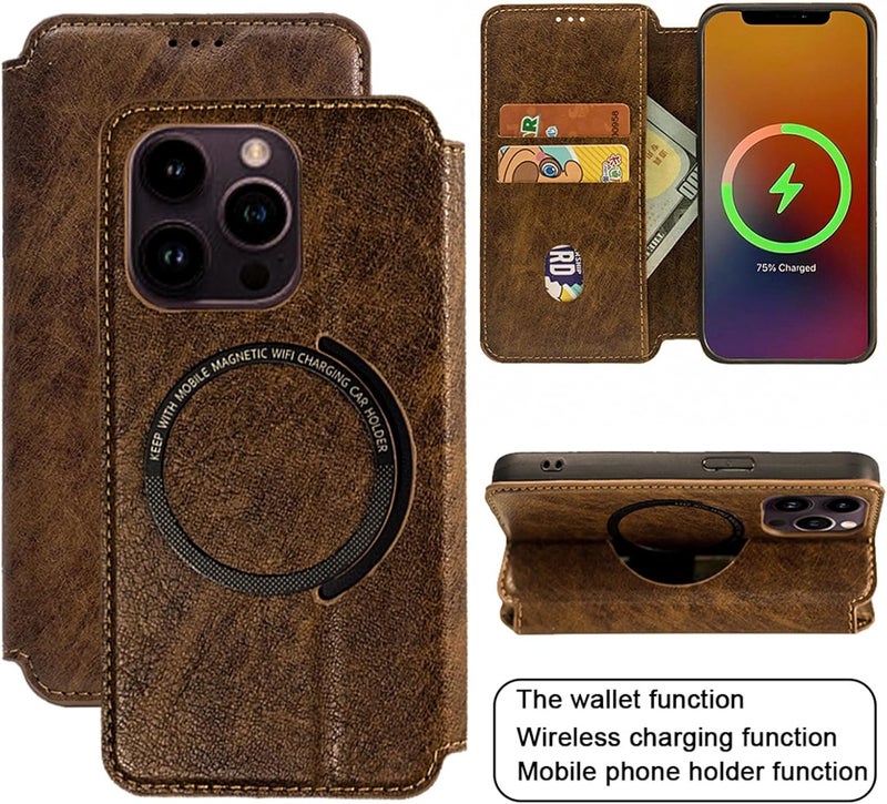 YUANSHXM-Flip Case for iPhone 16 Pro Max/16 Pro/16 Plus/16,All-Inclusive Protection Leather Magnetic Phone Cover Support Wireless Charging Card Slots Wallet Cover (16 Pro Max,Red) - Image 4
